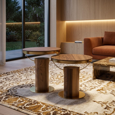2x Table d'appoint ronde Marron Table basse Salon Design Moderne