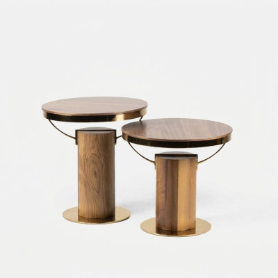 2x Table d'appoint ronde Marron Table basse Salon Design Moderne