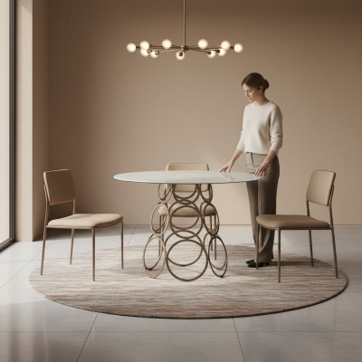 Table de salle à manger Table à manger Table de cuisine ronde avec pieds de table en métal 100×100cm neuf