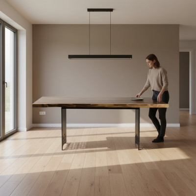 Table de luxe Marron acier inoxydable Design Tables à manger Bois Table à manger moderne nouvelle