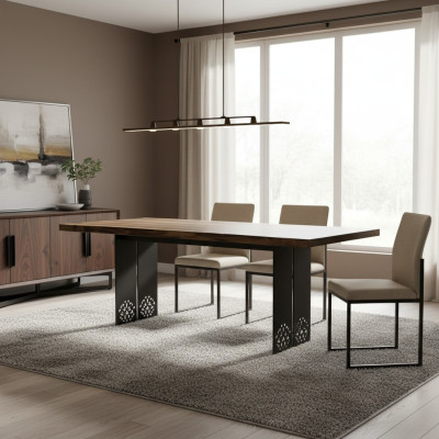 Table de luxe Marron acier inoxydable Design Tables à manger Bois Table à manger moderne nouvelle