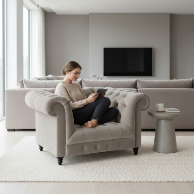 Fauteuil Chesterfield Salon Meubles rembourrés Siège Fauteuil rembourré Neuf Aménagement