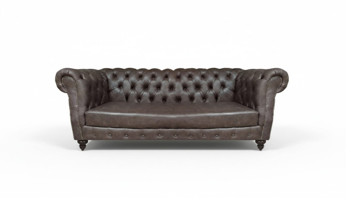 Canapé en cuir marron trois places, mobilier de salon Chesterfield