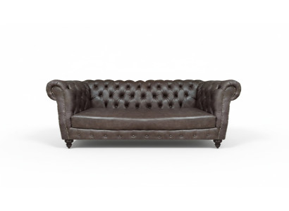 Canapé en cuir marron trois places, mobilier de salon Chesterfield
