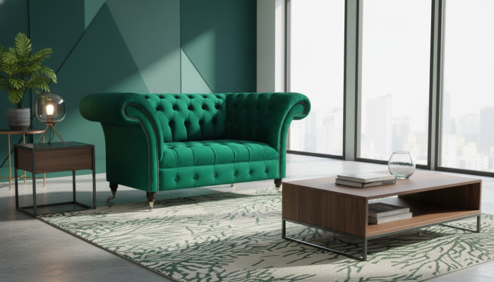 Canapé Chesterfield deux places vert meuble salon canapé rembourré