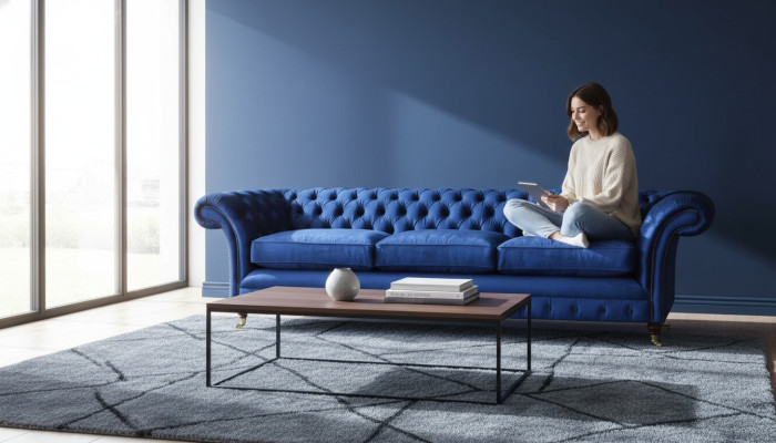 Canapé Chesterfield trois places moderne meuble d'assise ameublement rembourrage tissu