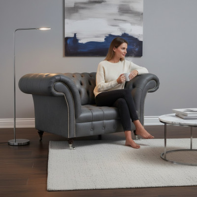 Fauteuil Chesterfield moderne gris pour salon design fauteuil inclinable élégant.