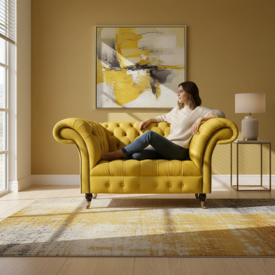 Chesterfield canapé jaune salon sofas design deux places