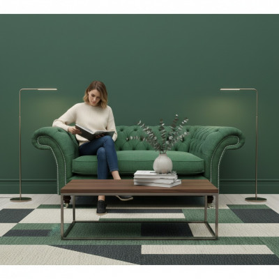Fauteuil Chesterfield vert élégant en textile pour salon, noble fauteuil une place.