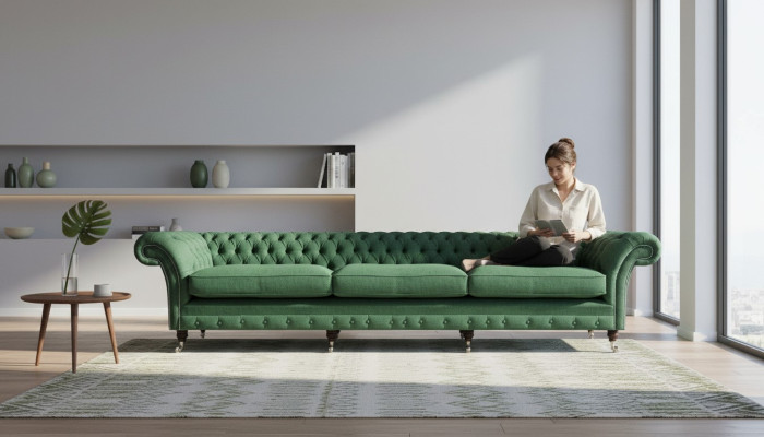 Canapé Chesterfield vert foncé Moderne rembourrage 3 places Mobilier de luxe