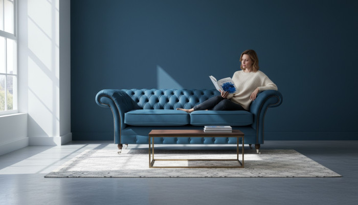 Canapés Chesterfield de salon bleus mobilier de sièges de luxe canapés design 2 places