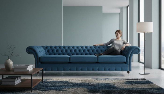 Canapé Chesterfield bleu rembourré Canapés modernes en tissu Meubles de salon