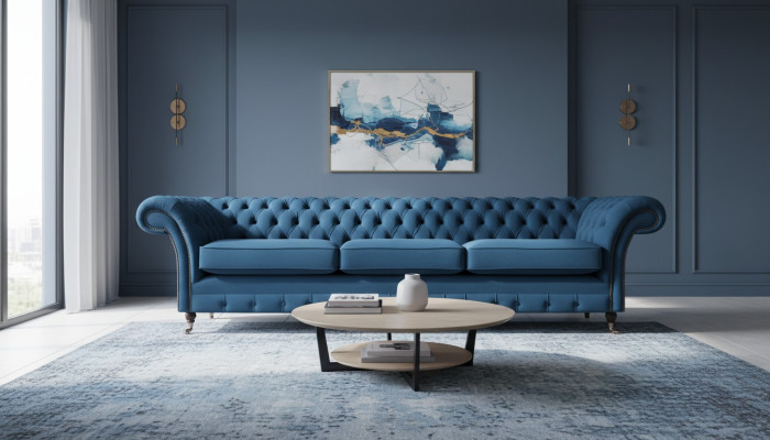 Canapé Chesterfield bleu rembourré Canapés modernes en tissu Meubles de salon