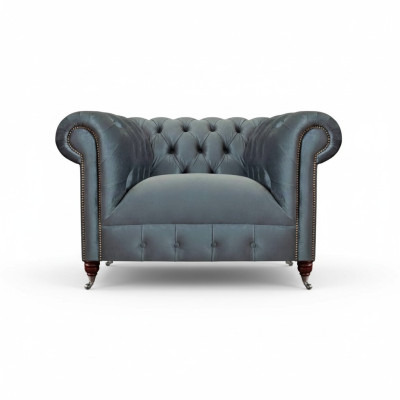 Chesterfield fauteuil en tissu gris pour le salon, fauteuil en tissu, fauteuil élégant.