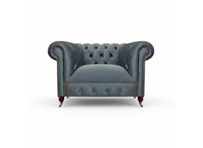 Chesterfield fauteuil en tissu gris pour le salon, fauteuil en tissu, fauteuil élégant.