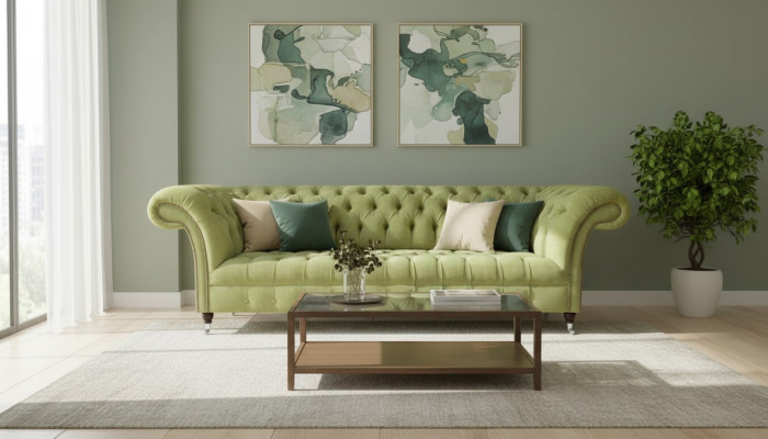 Canapé Chesterfield vert pâle Salon moderne Trois places Mobilier de luxe