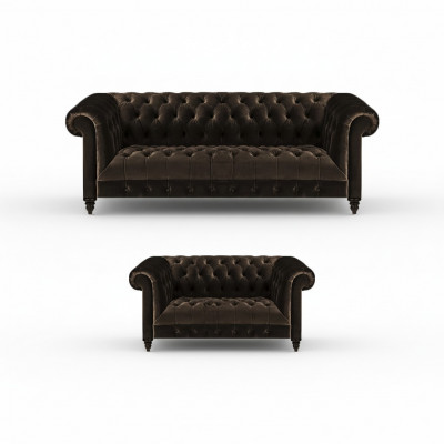 Canapés Chesterfield marron pour salon, 2 places, luxe, ensemble 2 pièces.