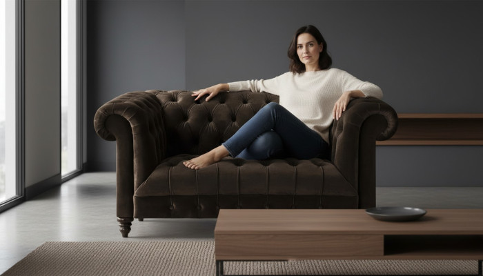 Chesterfield exclusif canapé brun moderne deux places meuble rembourré