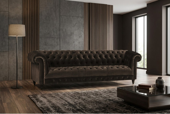 Chesterfield canapé de salon brun quatre places mobilier de luxe