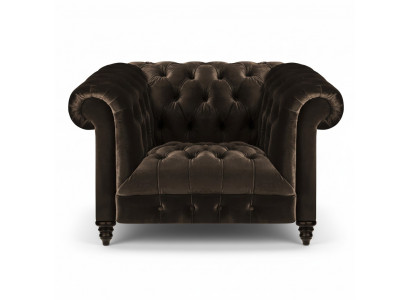 Fauteuil Chesterfield brun en textile moderne pour salon single.