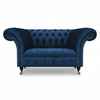 Canapé Chesterfield bleu deux places pour salon, meubles rembourrés de luxe.