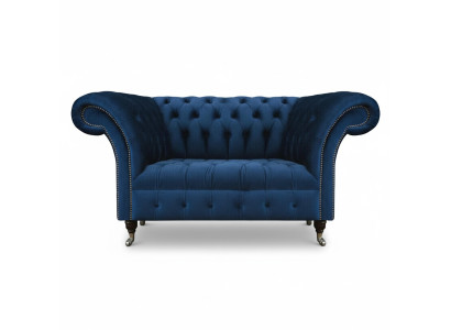 Canapé Chesterfield bleu deux places pour salon, meubles rembourrés de luxe.