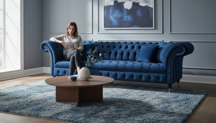Canapé en tissu Chesterfield bleu Designer Meubles rembourrés Canapé moderne en tissu