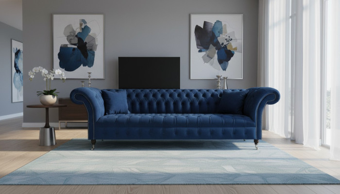 Canapé en tissu Chesterfield bleu Designer Meubles rembourrés Canapé moderne en tissu