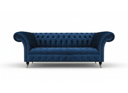 Canapé Chesterfield bleu foncé pour salon, canapé trois places design.