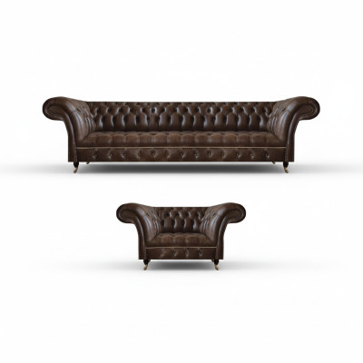Canapé Chesterfield en simili cuir marron pour salon, trois places, deux places.