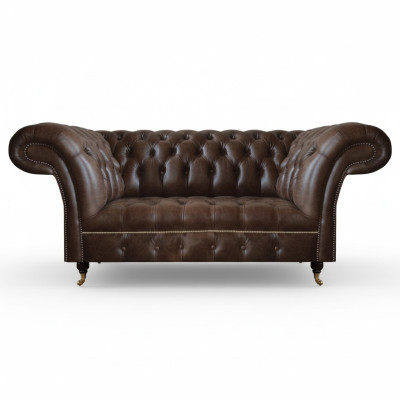 Canapé-lit Chesterfield en cuir marron, meuble design moderne pour salon.