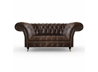 Canapé-lit Chesterfield en cuir marron, meuble design moderne pour salon.