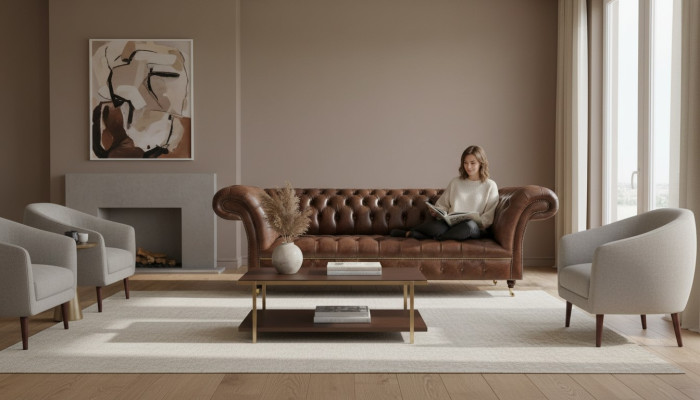 Canapé Chesterfield en cuir marron Salon Canapés Meubles de designer Robustes.