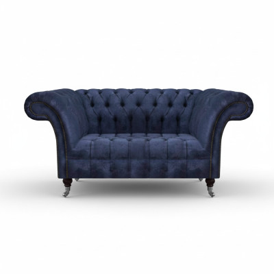 Chesterfield canapé bleu en tissu pour le salon, deux places, luxueux meubles de siège raffinés.