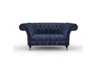 Chesterfield canapé bleu en tissu pour le salon, deux places, luxueux meubles de siège raffinés.
