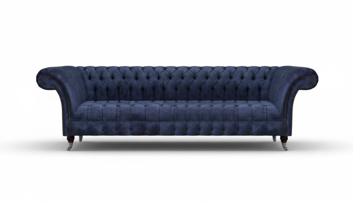 Canapés Chesterfield bleus pour salon, canapé quatre places, sofas rembourrés.