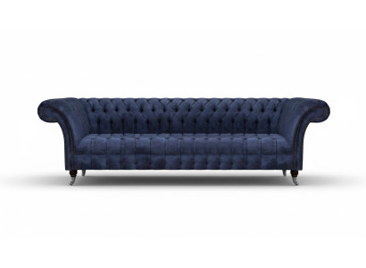Canapés Chesterfield bleus pour salon, canapé quatre places, sofas rembourrés.