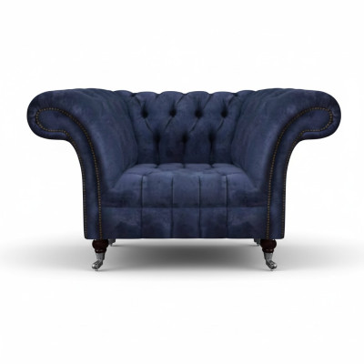 Fauteuil Chesterfield bleu marine une place pour salon, tissu rembourré, neuf