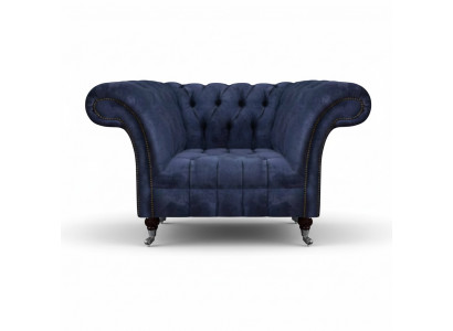 Fauteuil Chesterfield bleu marine une place pour salon, tissu rembourré, neuf