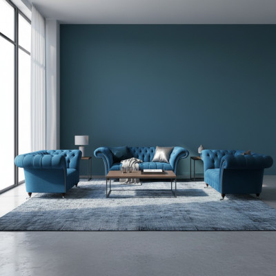 Chesterfield bleu canapé rembourré ensemble de salon canapé 3 places 3 pièces