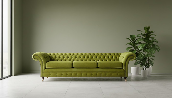 Canapé Chesterfield vert olive avec fonction lit, canapé de salon, meubles.