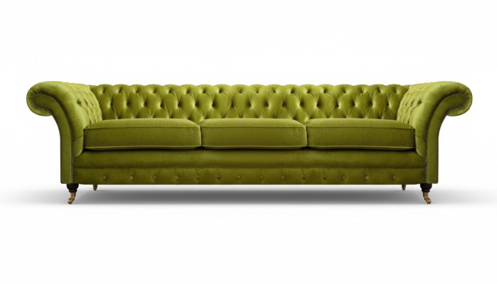 Canapé Chesterfield vert olive avec fonction lit, canapé de salon, meubles.