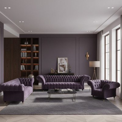 Chesterfield Lila Meubles de Salon Moderne Canapé 4 Places Designer Canapé Deux Places Fauteuil