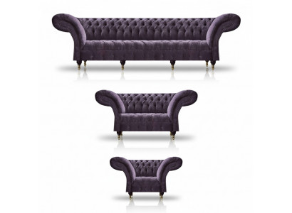 Chesterfield Lila Meubles de Salon Moderne Canapé 4 Places Designer Canapé Deux Places Fauteuil