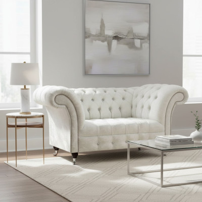 Canapé Chesterfield salon designer blanc deux places meuble assise
