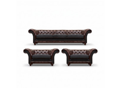 Ensemble de canapés Chesterfield brun-gris 2 fauteuils en cuir canapé trois places ensemble 3 pièces