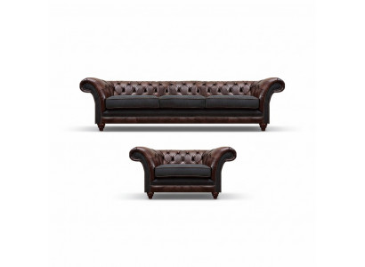 Chesterfield canapé en cuir brun ensemble trois places fauteuil élégant rembourré