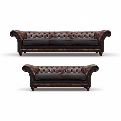 Ensemble de canapés Chesterfield marron-gris pour salon, canapés modernes 2 pièces.