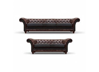 Ensemble de canapés Chesterfield marron-gris pour salon, canapés modernes 2 pièces.