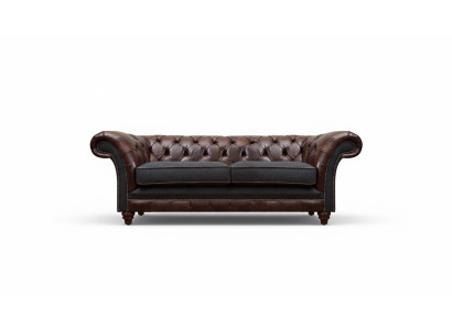 Chesterfield brun-gris à deux places en tissu, Edler, canapé d'appoint pour salon.